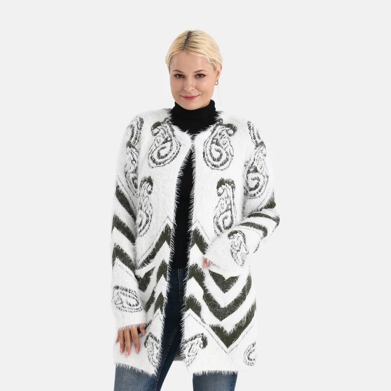 Gemusterter Cardigan mit Taschen, Einheitsgröße, Paisley-Muster, Tiefgrün