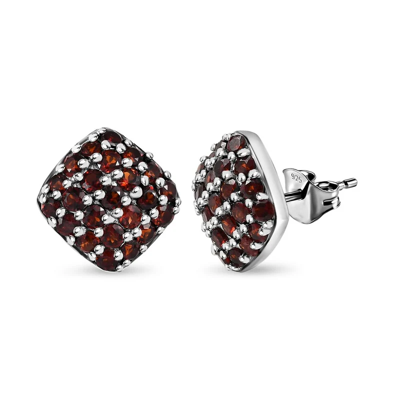 Natürliche Mosambik Granat Ohrringe, 925 Silber platiniert ca. 2.49 ct