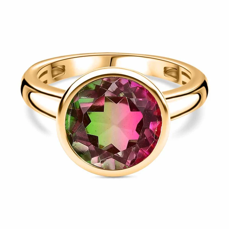 Wassermelonen Quarz Triplette Ring 925 Silber vergoldet ca. 4,23 ct