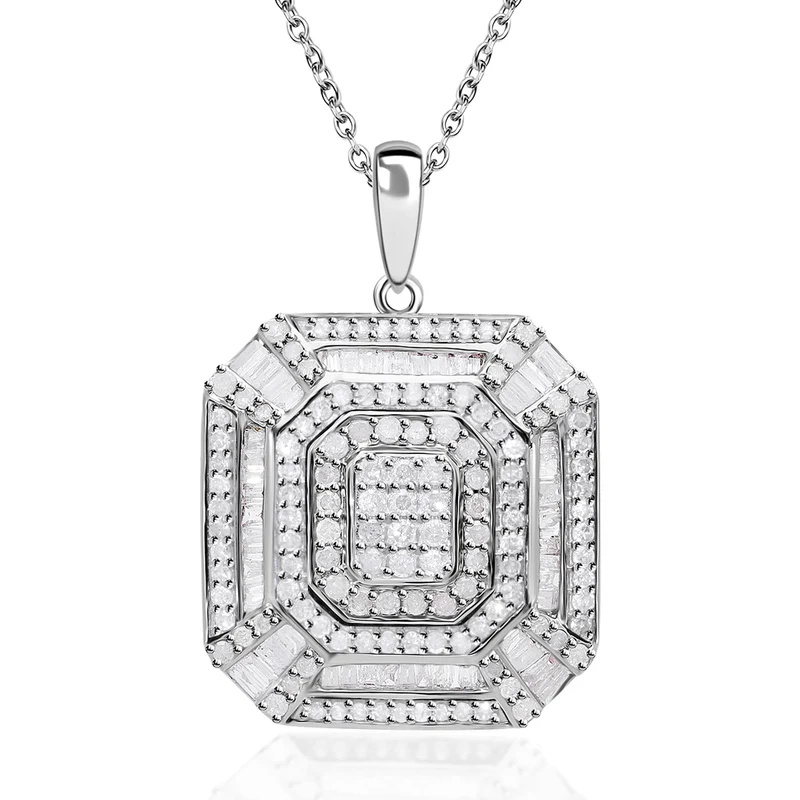 Weißer Diamant Anhänger mit Kette, 925 Silber platiniert ca. 1.47 ct