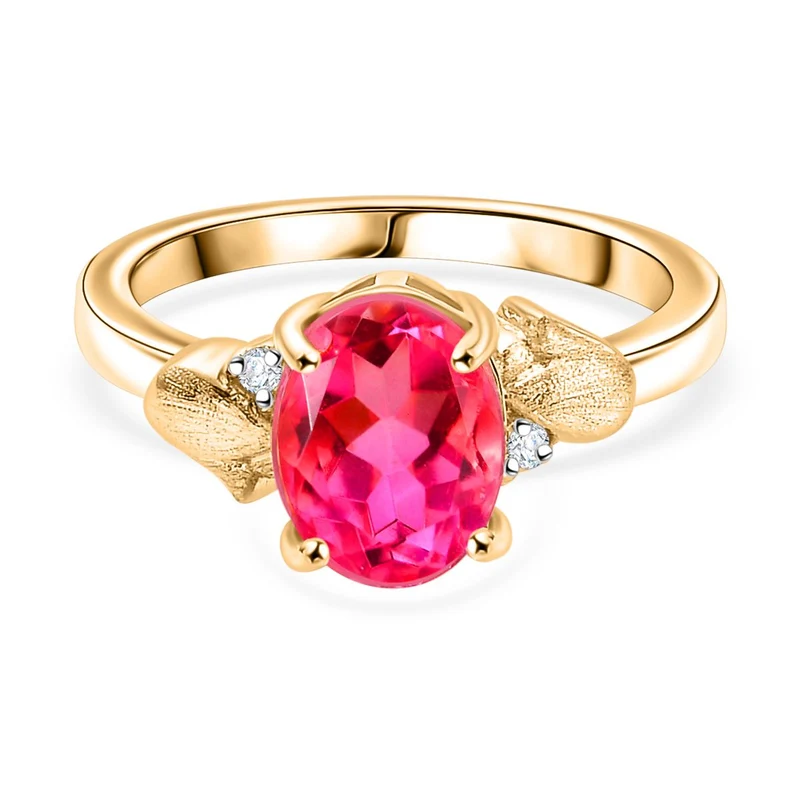 Sunset Quarz Triplette, Weißer Zirkon Ring 925 Silber vergoldet ca. 2,08 ct