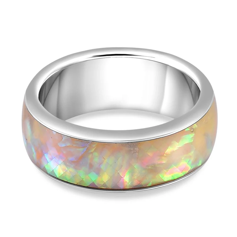 Weißes Perlmutt Ring Reiner Edelstahl