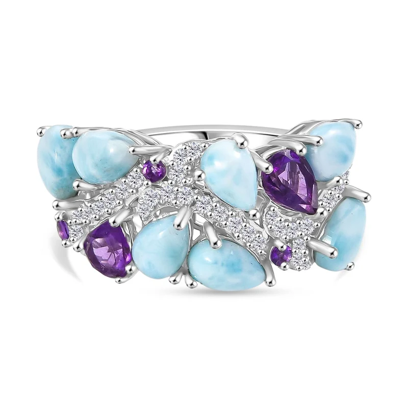 D'Joy Larimar, Afrikanischer Amethyst Ring 925 Silber rhodiniert ca. 4,85 ct
