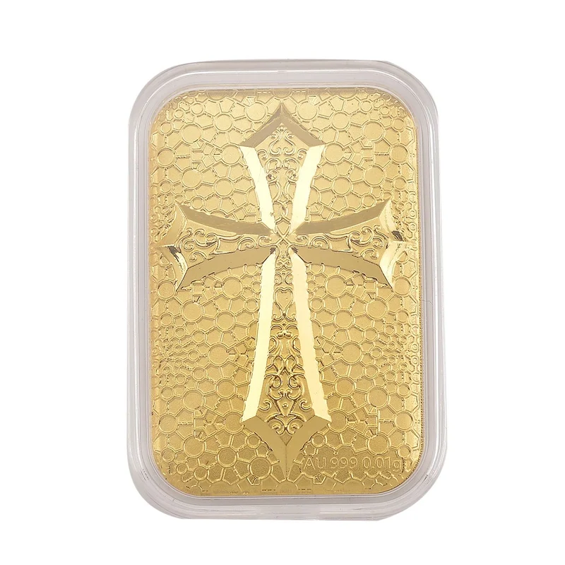 999er Goldplatte mit Kreuz-Motiv