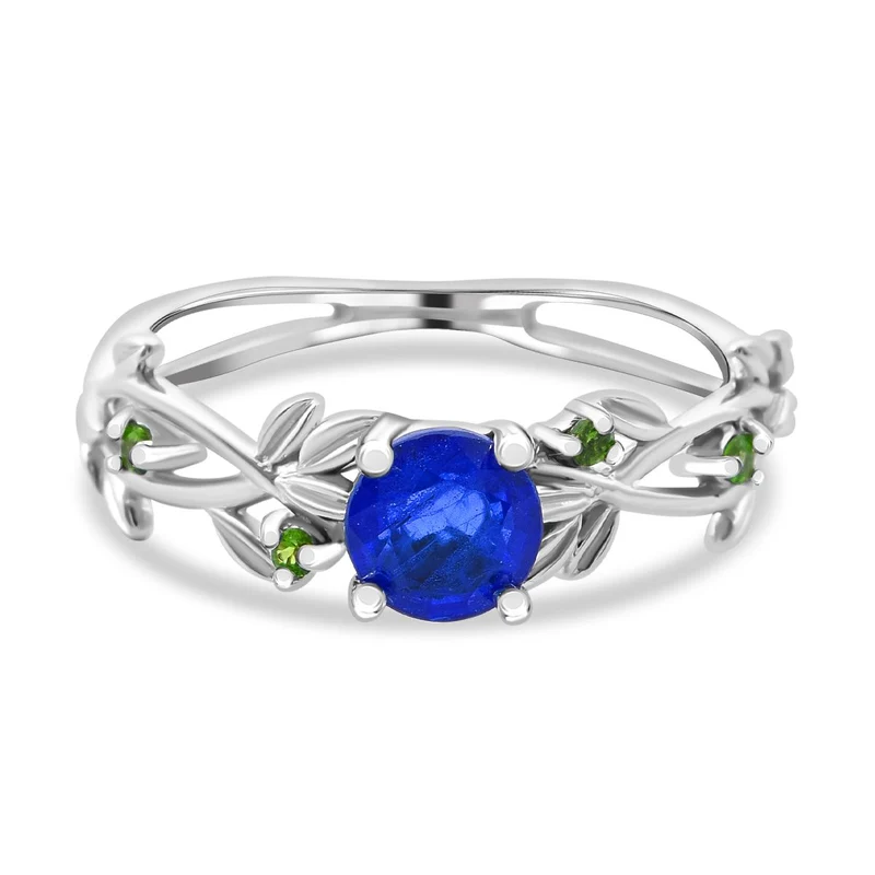 Blauer Spinell, Natürlicher Chromdiopsid Ring 925 Silber rhodiniert ca. 0,90 ct