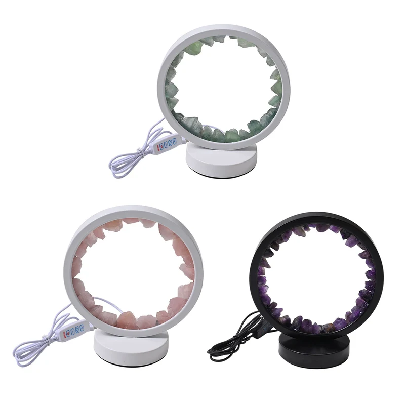 Grüne Aventurin Rosenquarz und Amethyst Kristall-Wellnesslampe mit USB-Anschluss