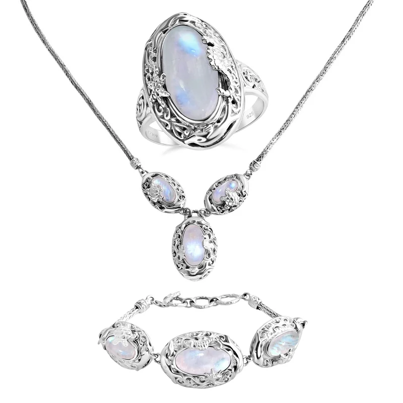 Royal Bali Kollektion- Regenbogen Mondstein Schmuckset