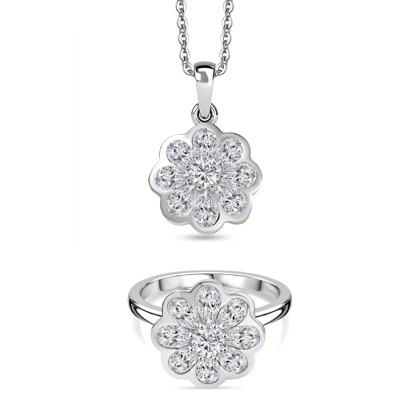 D’Joy Moissanit Ring und Anhänger mit 50cm Kette