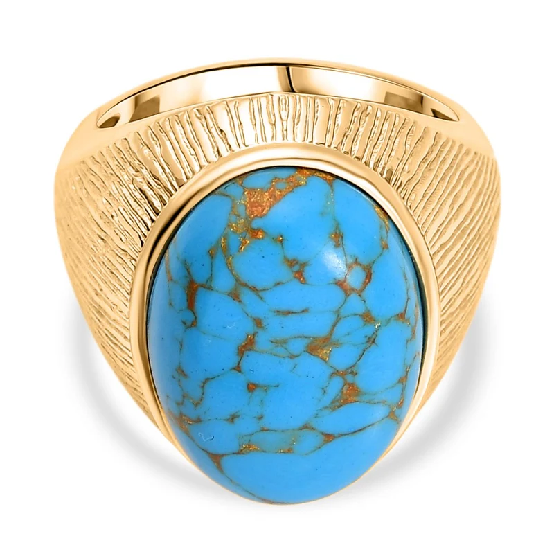 Blaues Türkis Ring Reines Gelbes Messing, E-Beschichtung Gelb Gold ca. 10.79 ct