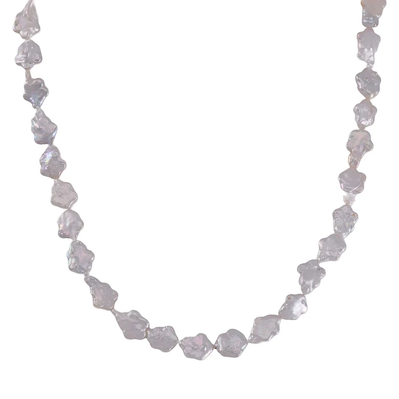 Weiße Keshi Perle Halskette ca. 50 cm 925 Silber rhodiniert