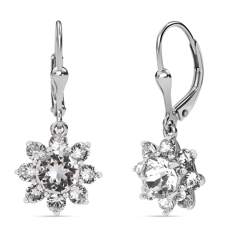 J Francis gefertigt mit SWAROVSKI Weißer Swarovski Kristall Ohrringe 925 Silber platiniert 2.61 ct