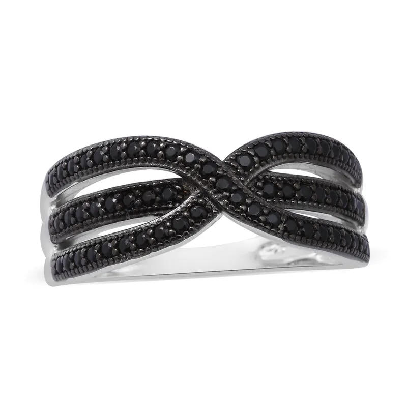 Schwarzer Spinell Ring 925 Silber rhodiniert ca. 0,59 ct