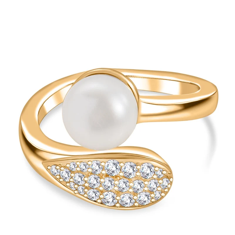EVER TRUE Süßwasser Perle (8-8.4 mm), Weißer Zirkon Ring Nickelfreies Messing