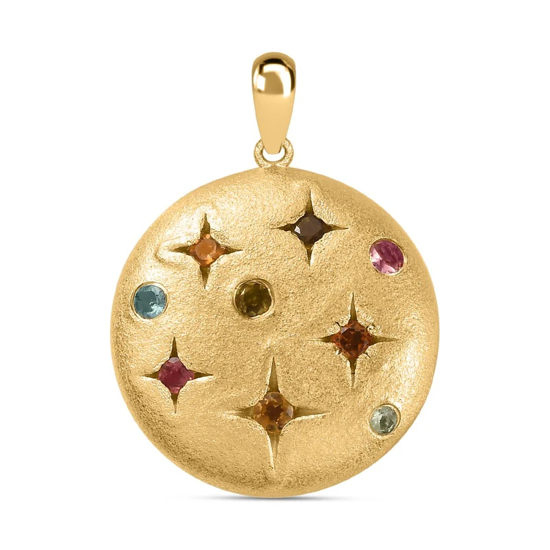 AA Mehrfarbiger-Turmalin Anhänger, 925 Silber Gelbgold Vermeil ca. 0.69 ct