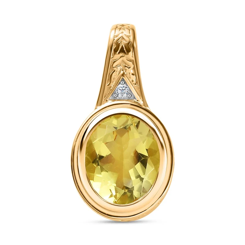 AAA Ouro Verde-Quarz, Weißer Zirkon Anhänger 925 Silber Gelbgold Vermeil ca. 4.41 ct