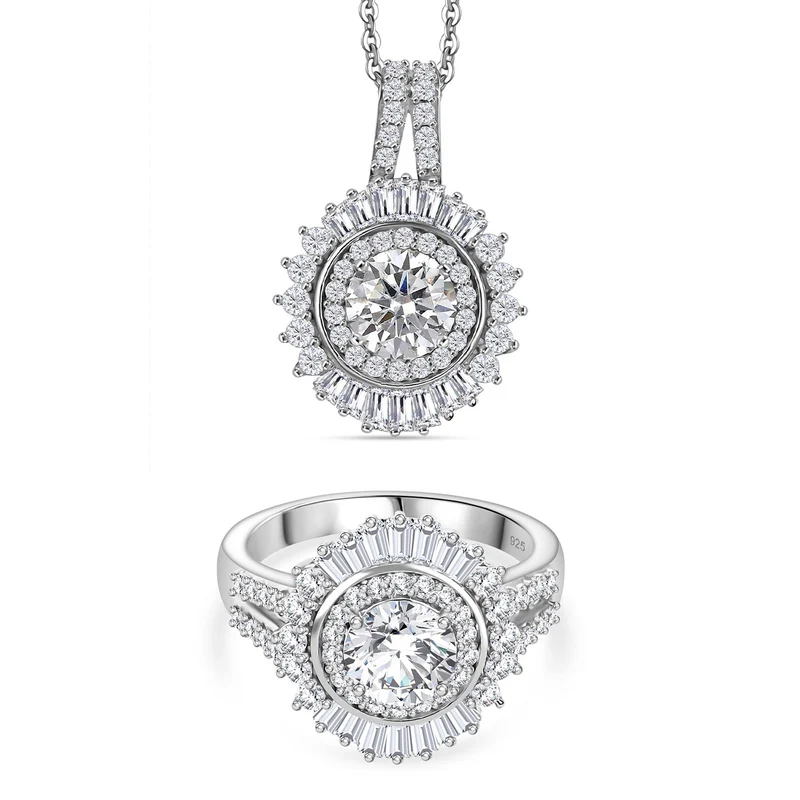Moissanit Anhänger mit 50cm Kette und Ring