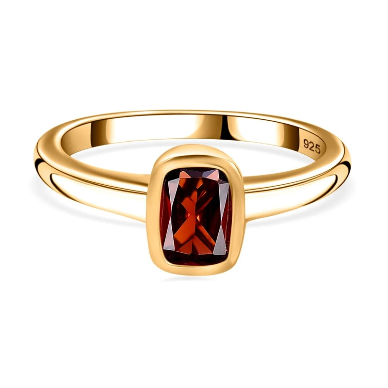 Natürlicher Mosambik Granat Ring, 925 Silber 750 Gelbgold Vermeil ca. 1.11 ct