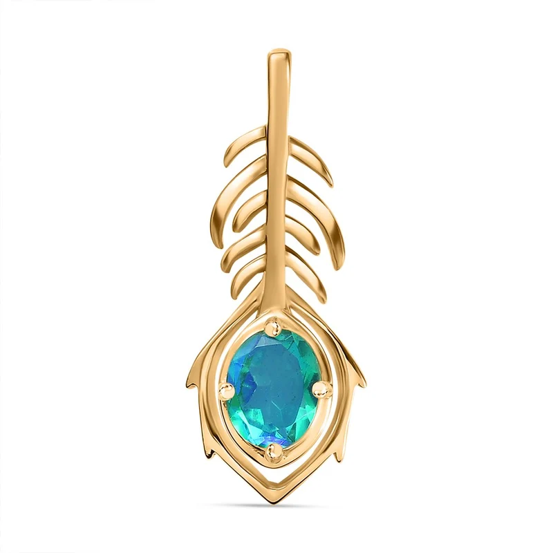 Pfau Quarz Triplette Anhänger 925 Silber Gelbgold Vermeil ca. 1,34 ct.