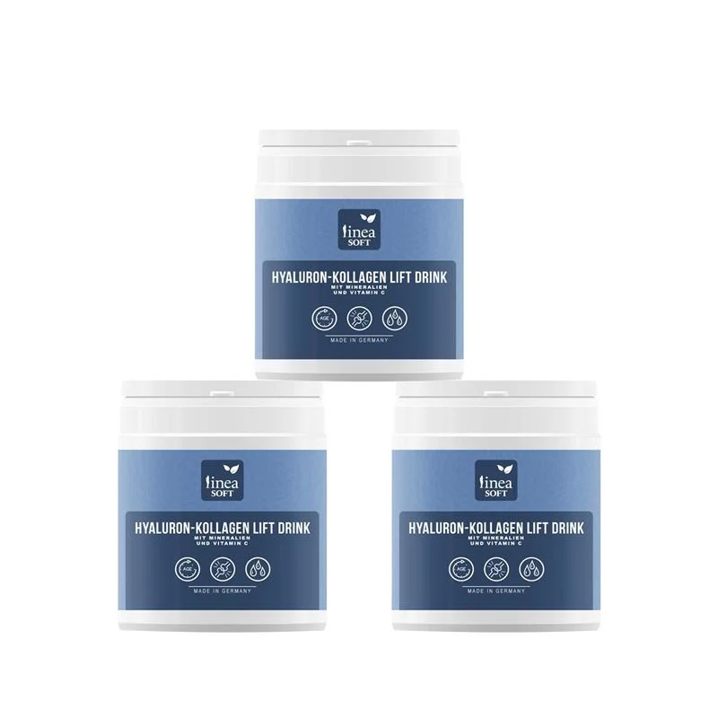 Linea Soft 3er-Set Hyaluron und Collagen Anti-Aging Lift Drink 300g - 30 Tage Kur (Verzehrempfehlung: 10g täglich)