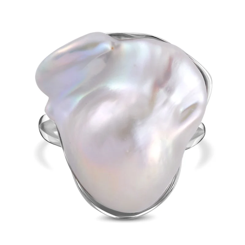 Weißer Barockperlen Ring, 925 Silber rhodiniert