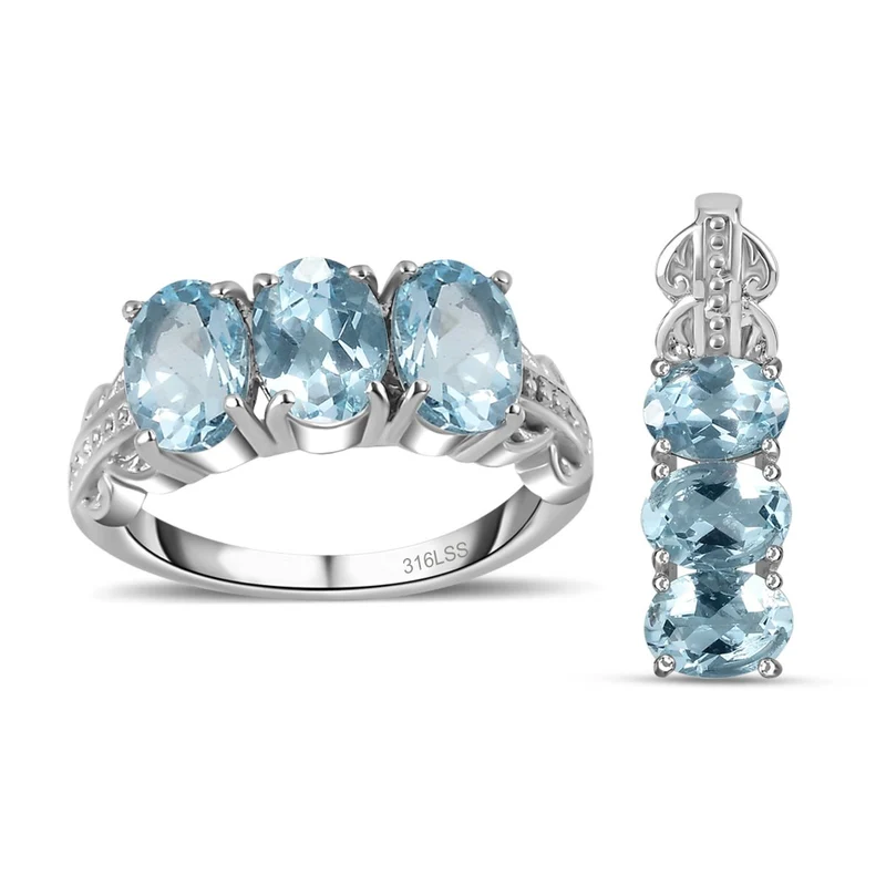 Himmelblauer Topas Schmuckset Edelstahl ca. 5.58 ct
