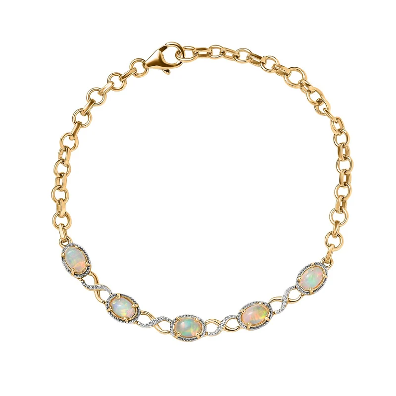AA Natürlicher, äthiopischer Welo Opal Armband ca. 18 cm 925 Silber Gelbgold Vermeil ca. 1,68 ct.