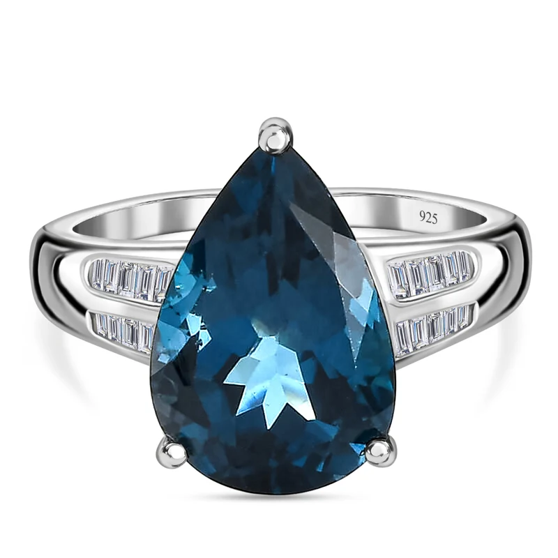 London Blau Topas und Diamant Ring 925 Silber platiniert ca. 5,75 ct