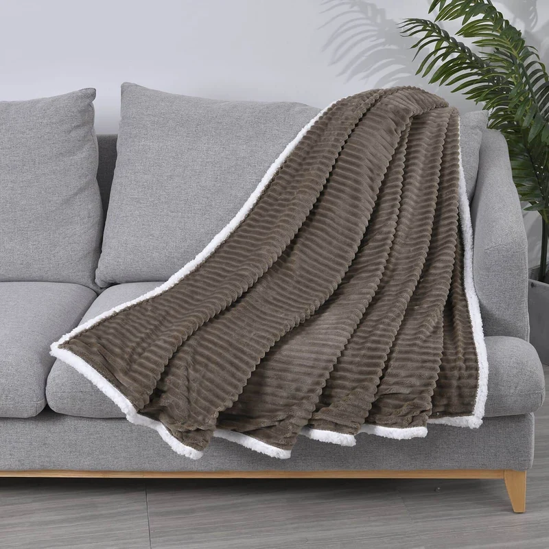 2-Lagige Flanelldecke mit Sherpa-Futter,150x200 cm, Kord-Grau