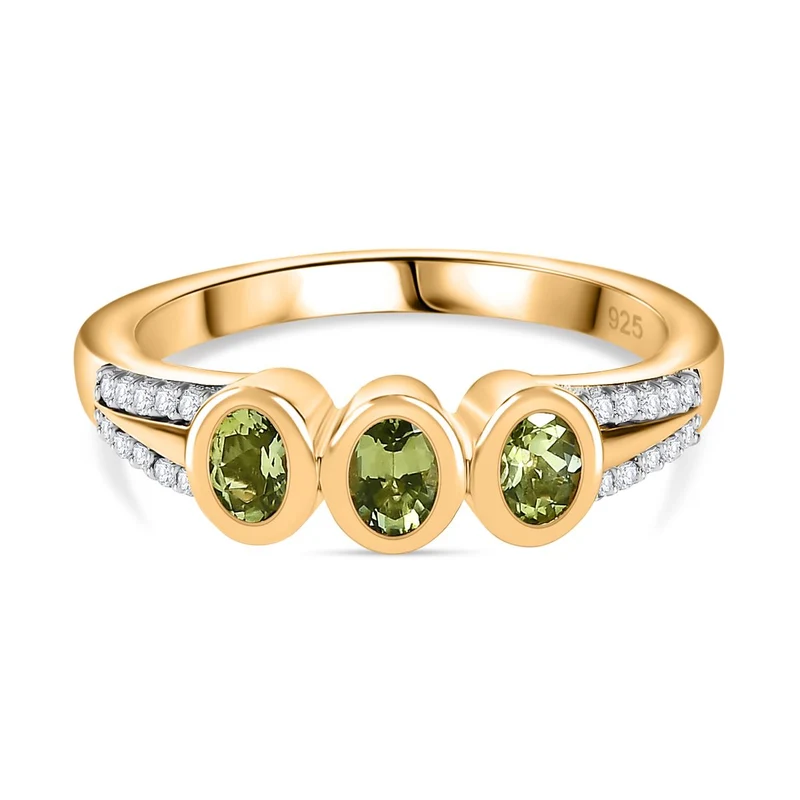 AA Calabar-Turmalin, Weißer Zirkon Ring, 925 Silber Gelbgold Vermeil ca. 0.58 ct