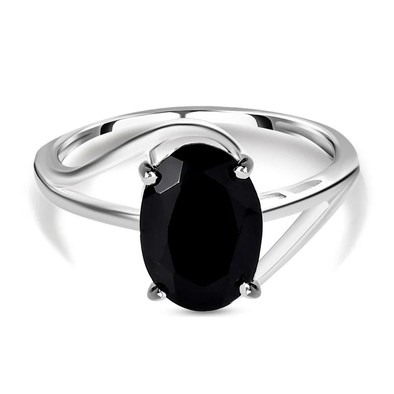 Schwarzer Spinell Ring 925 Silber ca. 2.64 ct