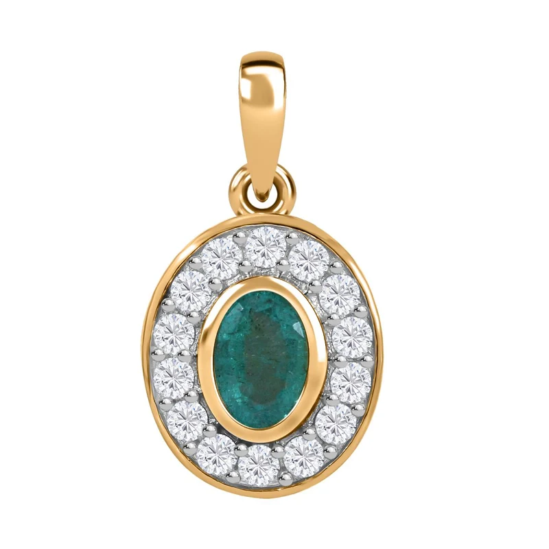AAA Kagem Sambischer Smaragd, Weißer Zirkon Anhänger 925 Silber Gelbgold Vermeil ca. 1.37 ct