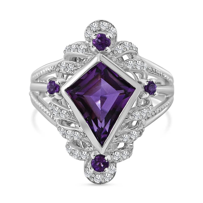 Afrikanischer Amethyst Ring, 925 Silber rhodiniert, , ca. 3.19 ct