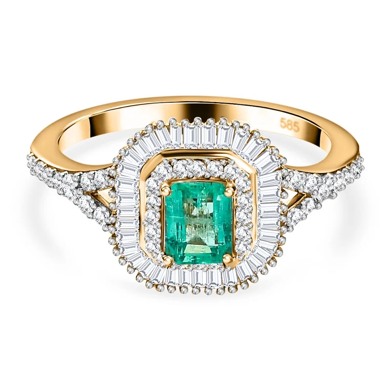 AAA Kolumbianischer Smaragd, Weißer Diamant Ring, 585 Gold ca. 1.02 ct
