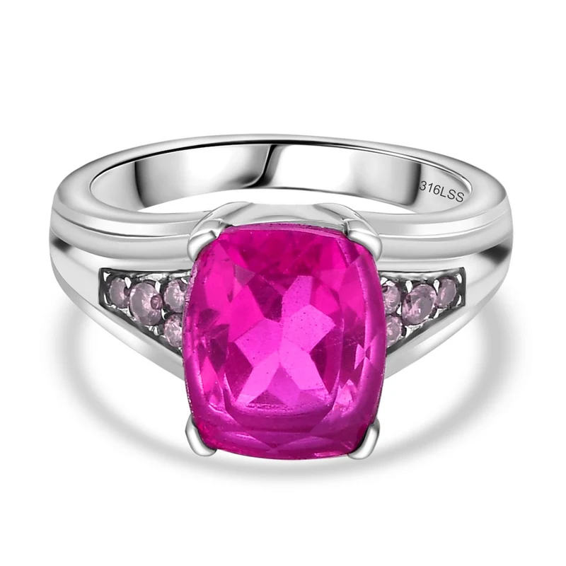 Orchidee Farbe Quarz Triplette, Rosa Zirkonia Ring Edelstahl ca. 4,68 ct