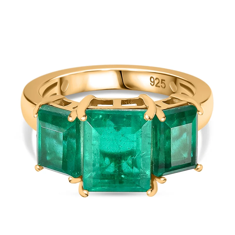 Smaragd-Quarz Triplette Ring 925 Silber 750 Gelbgold Vermeil ca. 5,23 ct