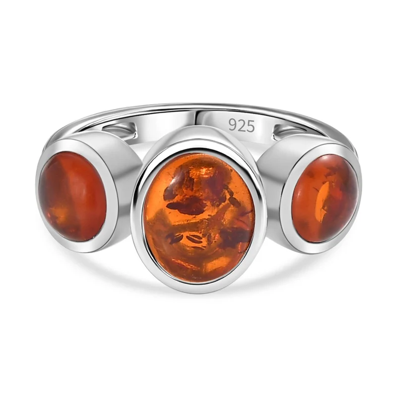 Natürlicher baltischer Bernstein Ring, 925 Silber rhodiniert, ca. 1.47 ct