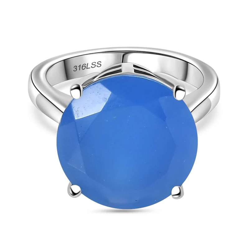 Blauer Onyx Ring 316L Edelstahl ca. 7.67 ct