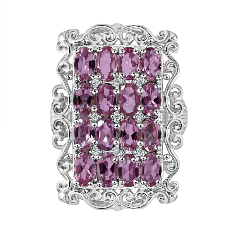 Rosa Turmalin, Weißer Zirkon Ring 925 Silber rhodiniert ca. 3,85 ct