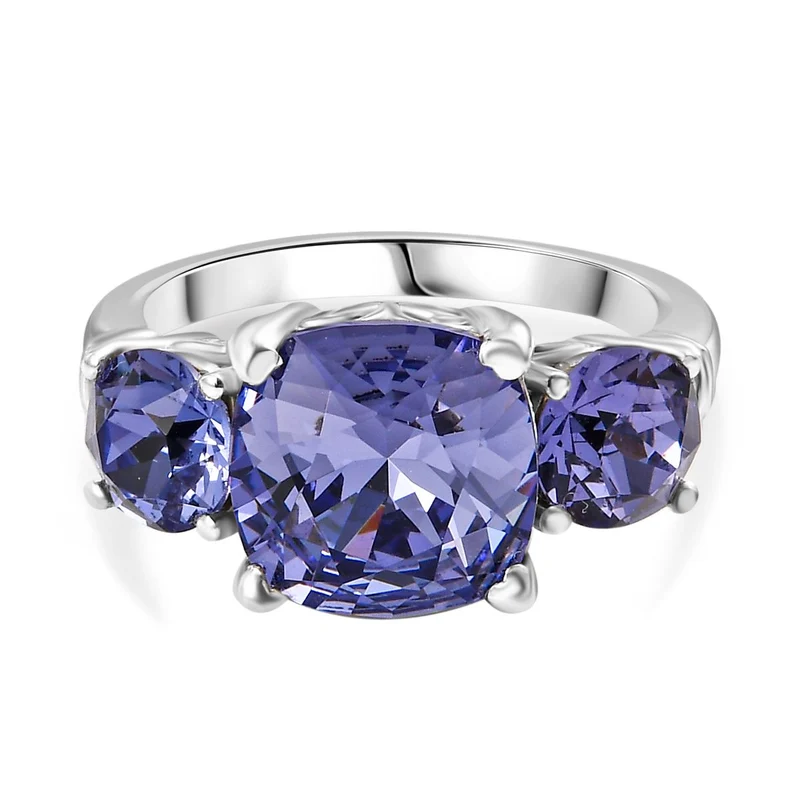 J Francis gefertigt mit SWAROVSKI - Tansanit Kristall Ring 925 Silber rhodiniert 4.53 ct