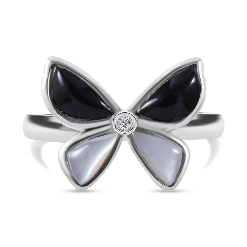 Perlmutt, Schwarzer Onyx Ring 925 Silber