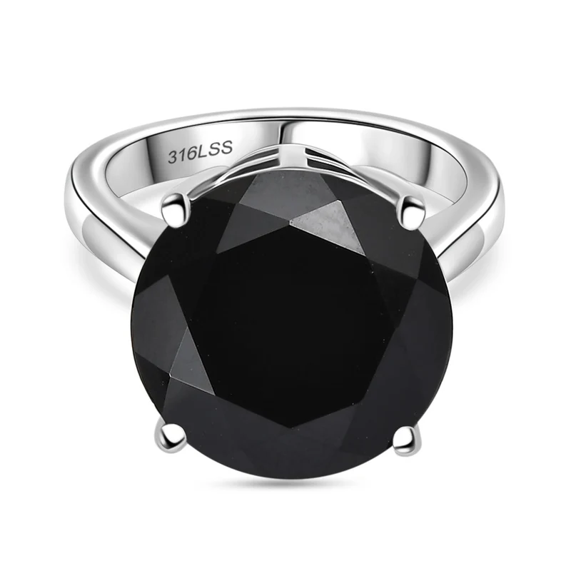 Schwarzer Spinell Ring 316L Edelstahl ca. 11.08 ct