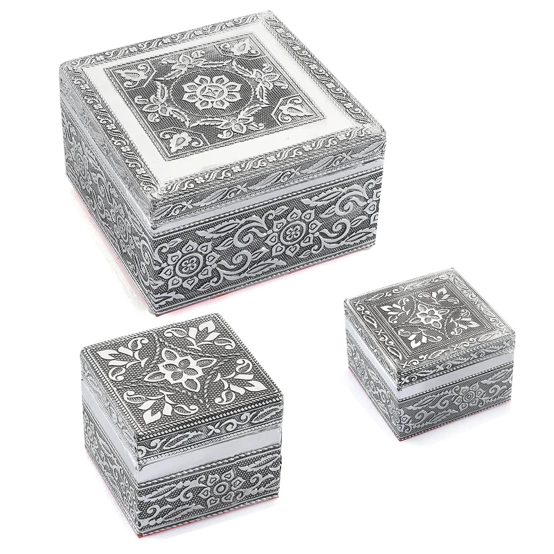 3er Set - Traumfänger, Handgefertigte Schachteln mit kunstvoller Gravur, Größe: Groß 12x12x6,35 cm, Mittel 8,9x8,9x5,4 cm, Klein 6,35x6,35x4,4 cm