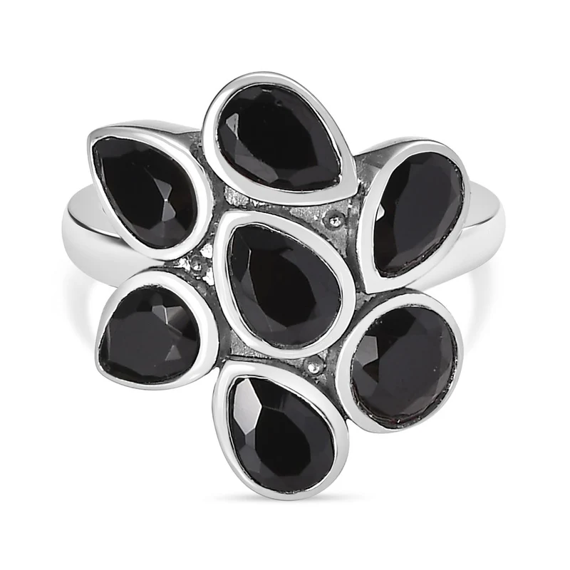 Schwarzer Spinell Ring Edelstahl ca. 3,92 ct