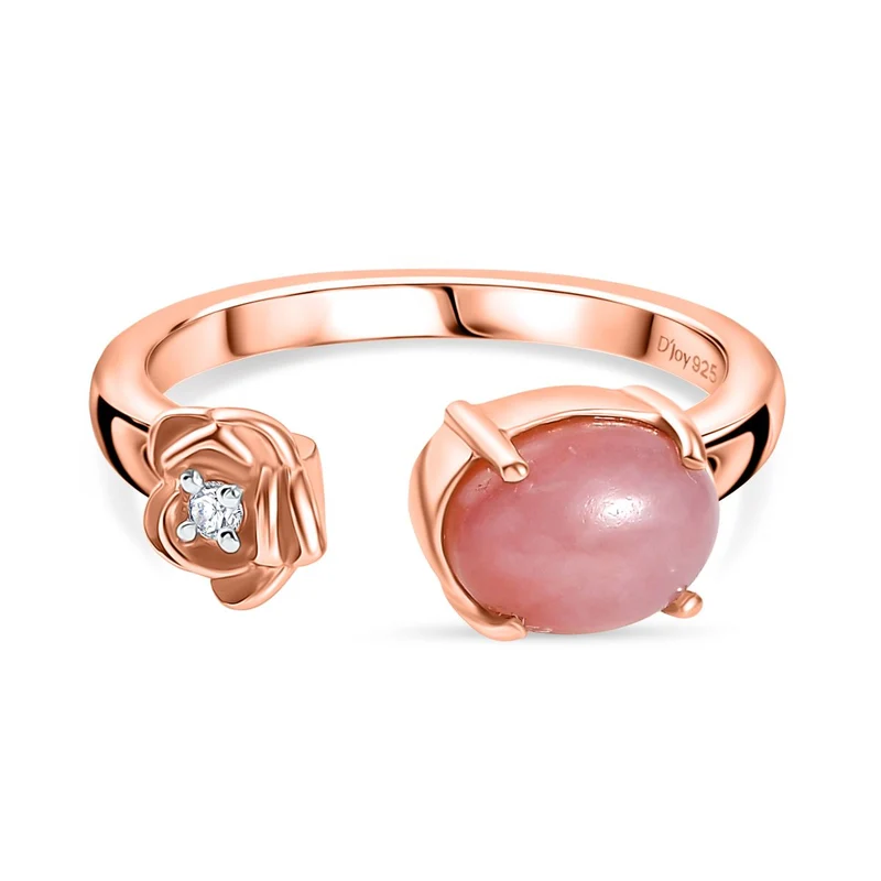 Herzklang - D joy AA Vinicunca-Peruanischer Opal, Weißer Zirkon Ring 925 Silber 750 rosévergoldet ca. 1.22 ct