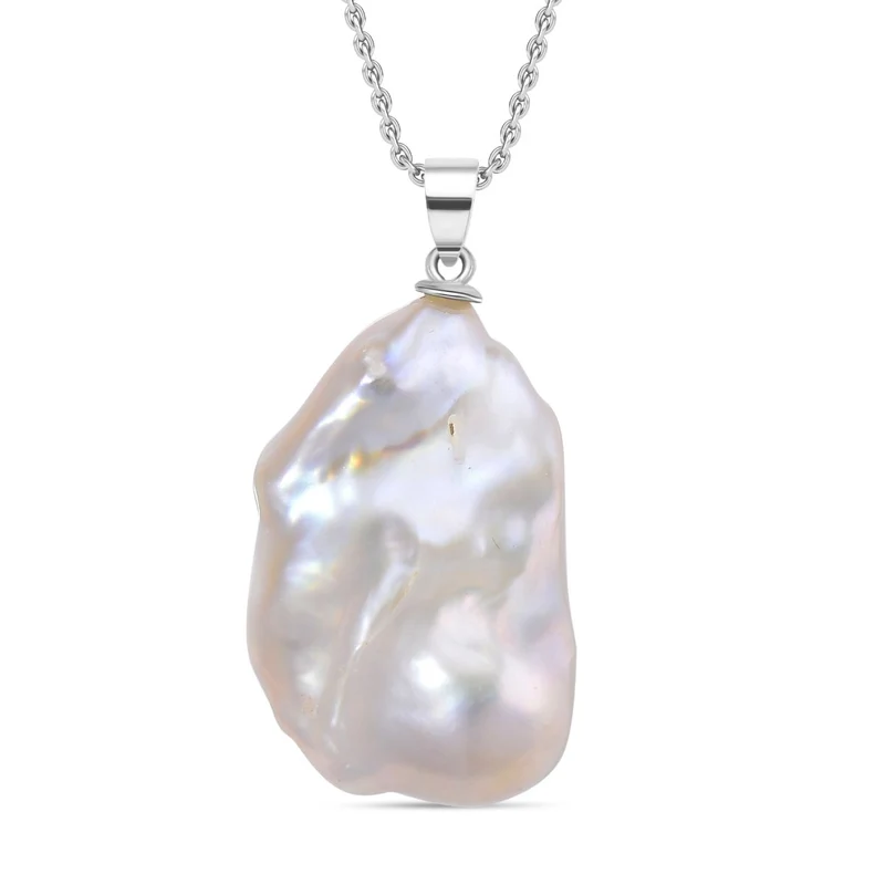 AAA Weiße Süßwasser Barockperle Anhänger mit Kette, ca. 50 cm, 925 Silber rhodiniert