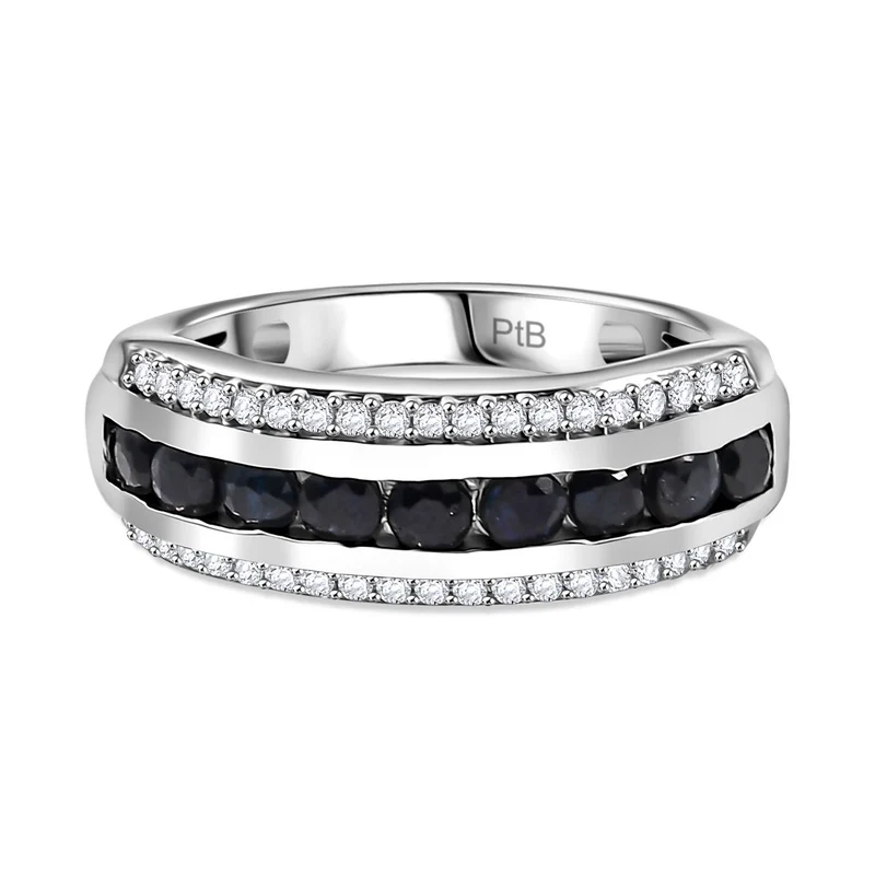 Masoala Saphir (Fissure gefüllt), Weißer Zirkon Ring Messing (Lieferung in 10-12 Tagen) ca. 1.13 ct