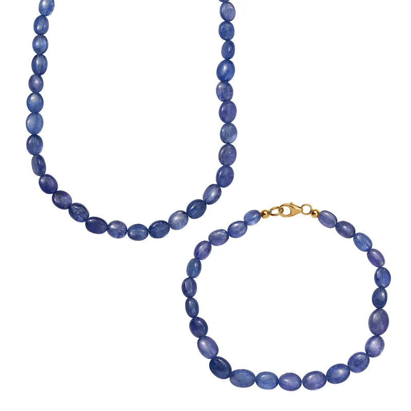 AAA Tansanit 45cm Halskette und 19cm Armband in 585 Gold