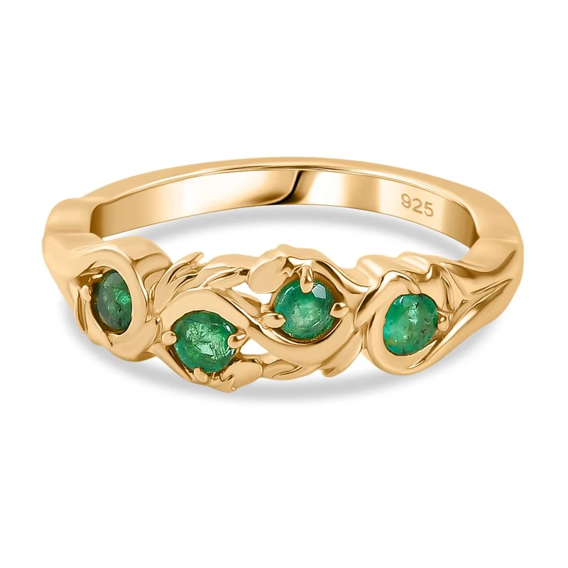 Kagem Sambischer Smaragd Ring 925 Silber 750 Gelb Vergoldet ca. 0,34 ct