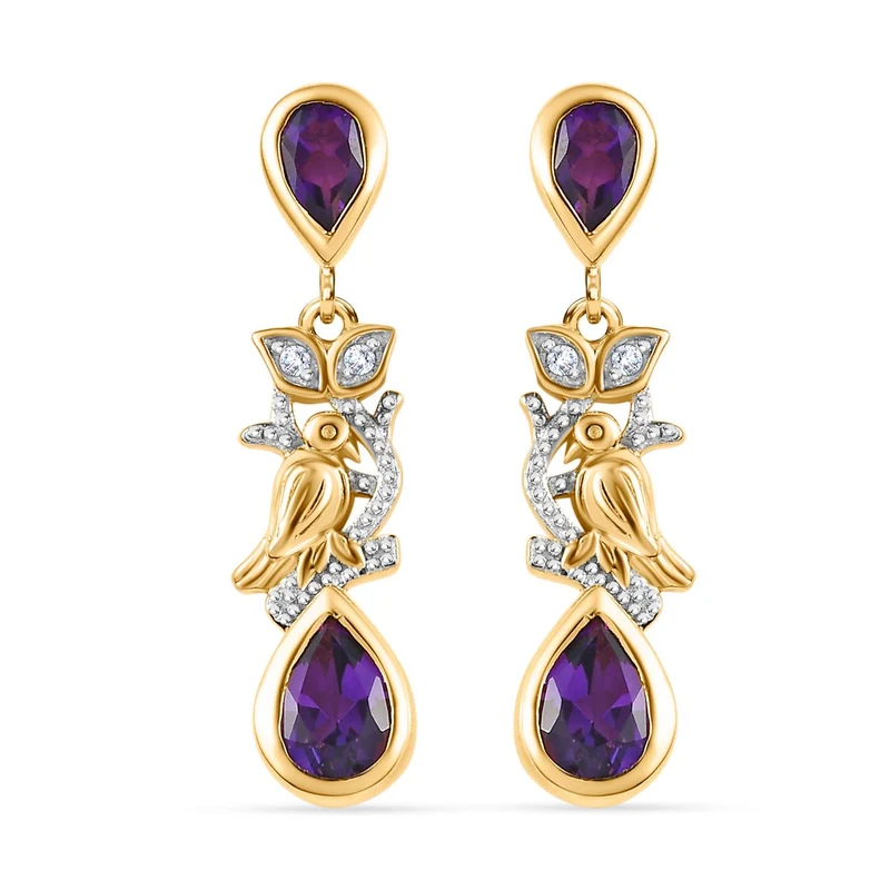 AA Marokkanischer Amethyst Ohrringe 925 Silber Gelbgold Vermeil ca. 2,04 ct.