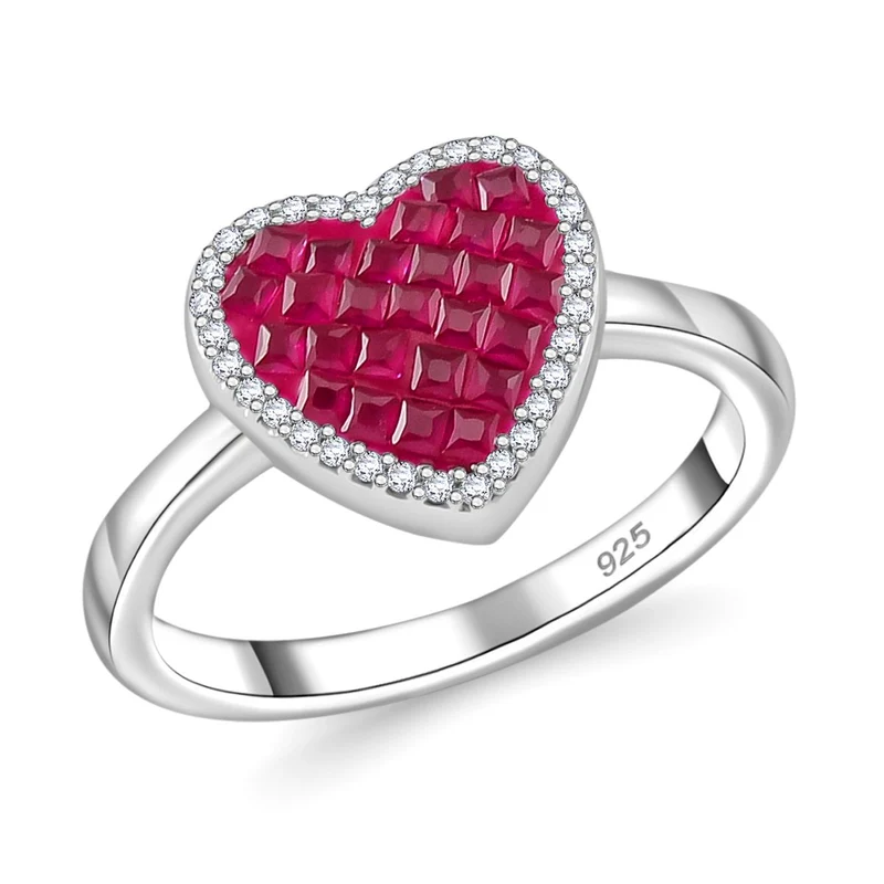 JCK Vegas Designer Schmuck Rubin-Farbener Zirkonia, Weißer Zirkonia Ring 925 Silber rhodiniert